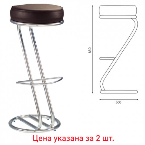 Стулья барные Zeta Hoker, комплект 2 шт., хромированный каркас, кожзам темно-коричневый