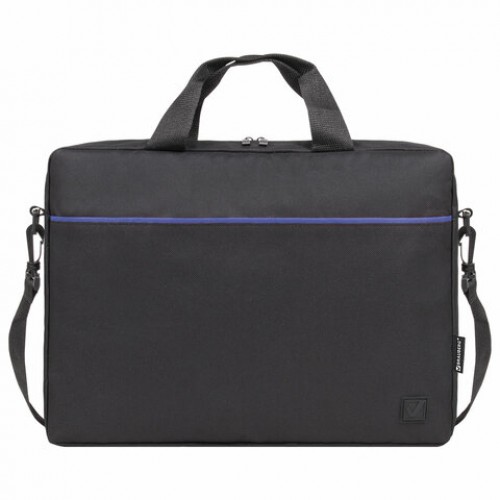 Сумка портфель BRAUBERG PRACTICAL с отделением для ноутбука 15,6, Blue line, черная, 29х40х7 см, 272603