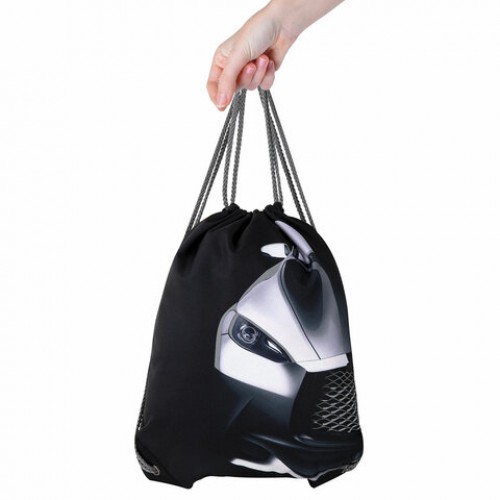 Мешок для обуви BRAUBERG PREMIUM, карман, подкладка, светоотражайка, 43х33 см, Black car, 271623
