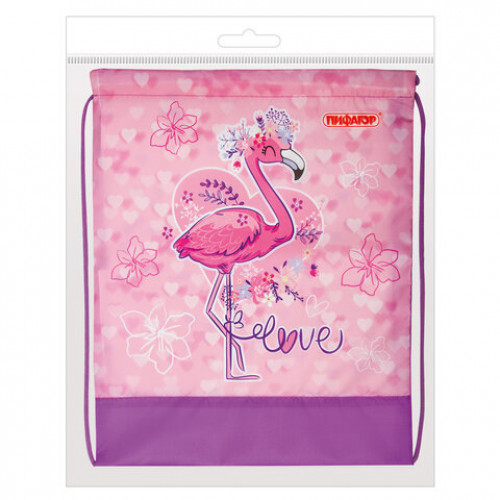 Мешок для обуви ПИФАГОР, 1 отделение, 42х34 см, Cute Flamingo, 270184