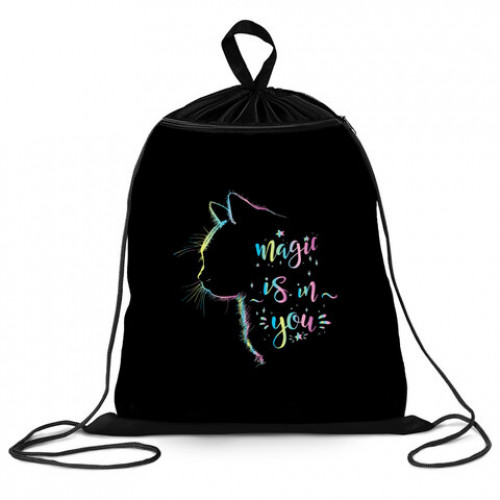 Мешок для обуви BRAUBERG, с петлёй, карман на молнии, 47х37 см, Magic Cat, 271608