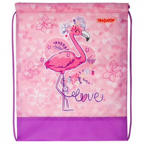 Мешок для обуви ПИФАГОР, 1 отделение, 42х34 см, Cute Flamingo, 270184