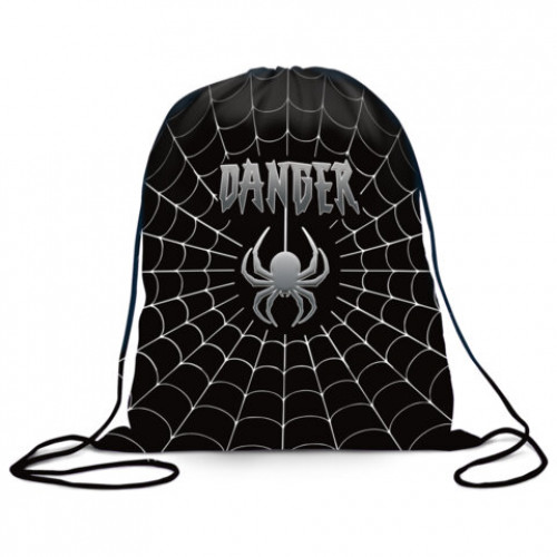 Мешок для обуви BRAUBERG, с петлёй, карман на молнии, полиэстер, 47х37 см, Dangerous spider, 270911