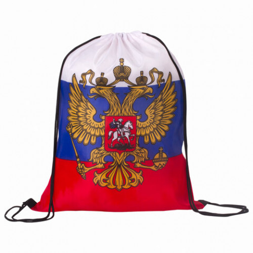 Сумка-мешок на завязках Триколор РФ, с гербом РФ, 32х42 см, BRAUBERG, 228328, RU37