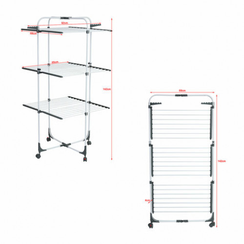 Сушилка напольная для белья раскладная 3 уровня, 30 метров, на колесах, LAIMA HOME HIGH-RISE, 700472