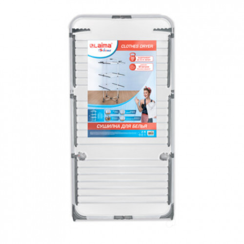 Сушилка напольная для белья раскладная 3 уровня, 30 метров, на колесах, LAIMA HOME HIGH-RISE, 700472