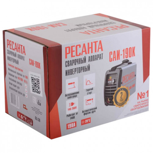 Сварочный аппарат инверторный, свар. ток до 190А, d элект. до 5мм, РЕСАНТА САИ190К (компакт), 65/36
