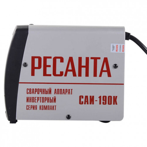 Сварочный аппарат инверторный, сварочный ток до 190 А, диаметр электрода до 5 мм, РЕСАНТА САИ-190К (компакт), 65/36
