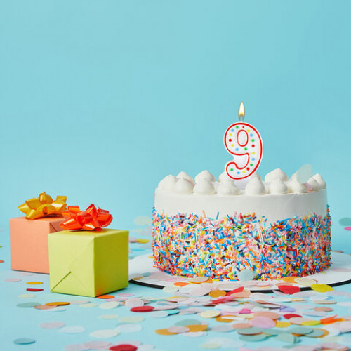 Свеча-цифра для торта 9 ДВУСТОРОННЯЯ с конфетти, 8,5 см, ЗОЛОТАЯ СКАЗКА, держатель, блистер, 591402