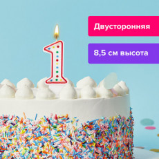 Свеча-цифра для торта 1 ДВУСТОРОННЯЯ с конфетти, 8,5 см, ЗОЛОТАЯ СКАЗКА, держатель, блистер, 591394