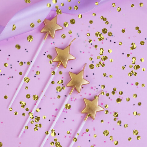 Набор свечей для торта Звезды на длинных пиках, 4 шт., 3,3 см, ЗОЛОТАЯ СКАЗКА, в блистере, 591453