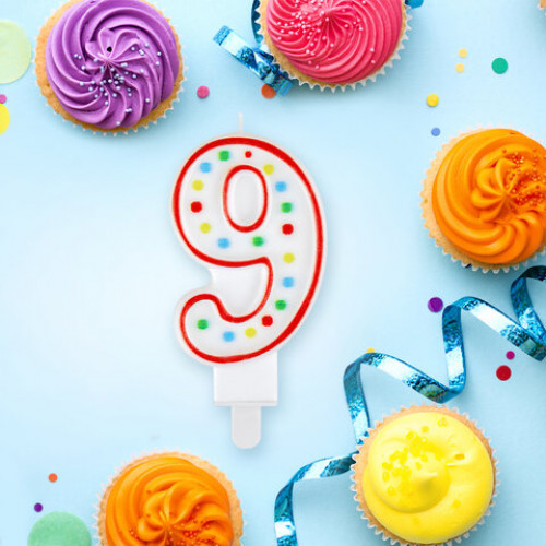 Свеча-цифра для торта 9 ДВУСТОРОННЯЯ с конфетти, 8,5 см, ЗОЛОТАЯ СКАЗКА, держатель, блистер, 591402