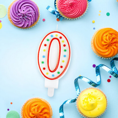 Свеча-цифра для торта 0 ДВУСТОРОННЯЯ с конфетти, 8,5 см, ЗОЛОТАЯ СКАЗКА, держатель, блистер, 591393