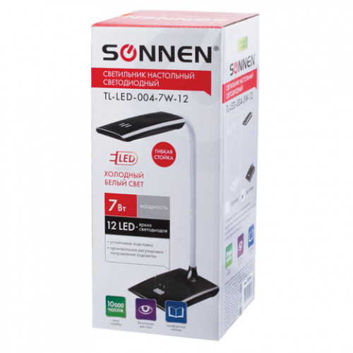 Светильник настольный SONNEN TL-LED-004-7W-12, на подставке, светодиодный, 7 Вт, 12 LED, черный, 235542