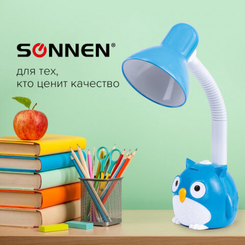 Светильник настольный SONNEN OU-603, на подставке, цоколь Е27, Сова, синий, 236674