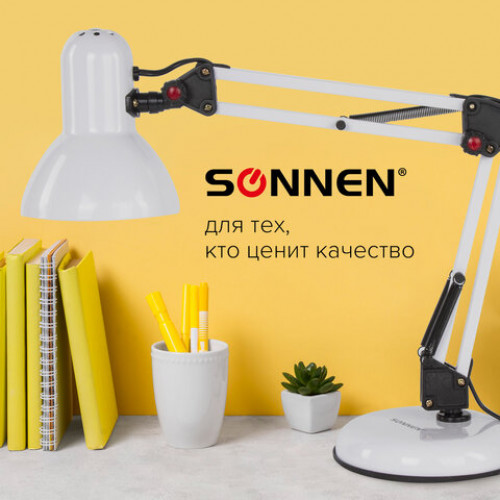 Светильник настольный SONNEN TL-007, на подставке + струбцина, 40 Вт, Е27, БЕЛЫЙ, высота 60 см, 235539