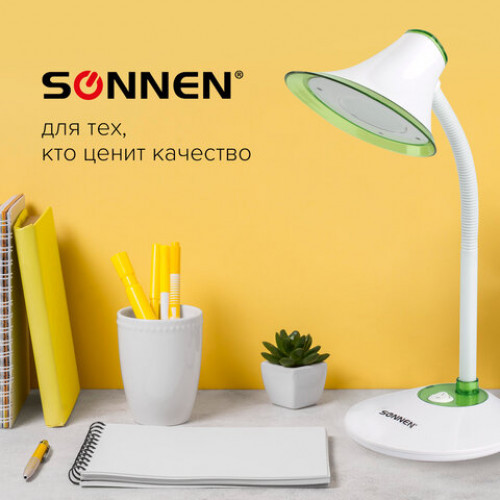 Светильник настольный SONNEN OU-608, на подставке, светодиодный, 5 Вт, белый/зеленый, 236670