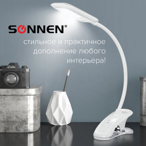 Светильник настольный SONNEN BR-819C, на прищепке, светодиодный, 8 Вт, белый, 236667