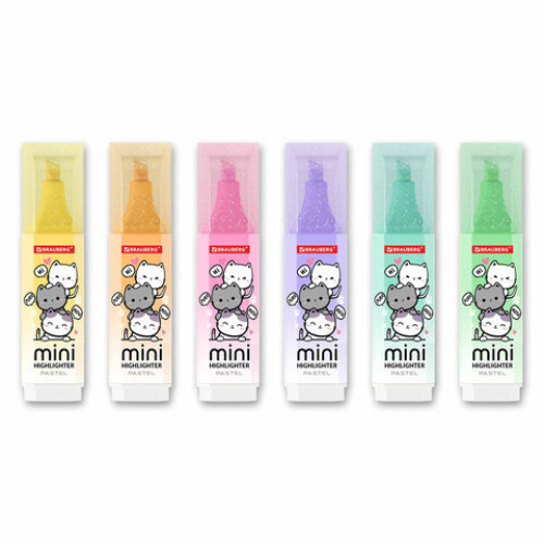 Текстовыделитель мини с принтами BRAUBERG PASTEL, АССОРТИ В ПЛАСТИКОВОЙ БАНКЕ, 1-5 мм, 152536