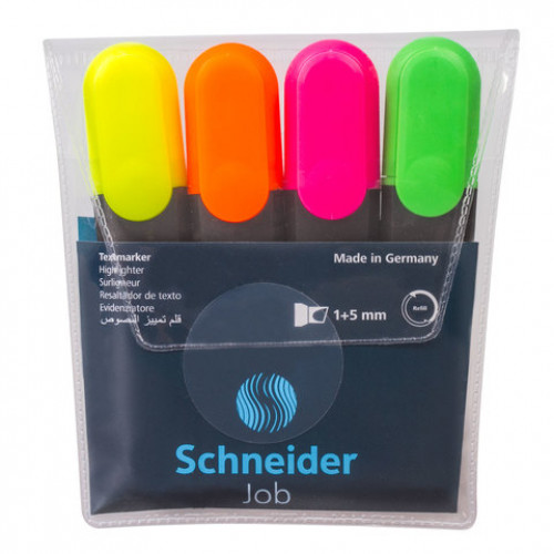 Набор текстовыделителей SCHNEIDER 4 шт., АССОРТИ, Job, линия 1-5 мм, 1500