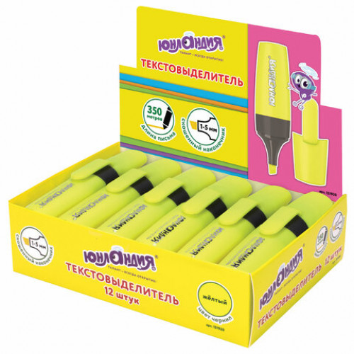 Текстовыделитель ЮНЛАНДИЯ КЛАССИКА, ЖЕЛТЫЙ, линия 1-5 мм, 151920