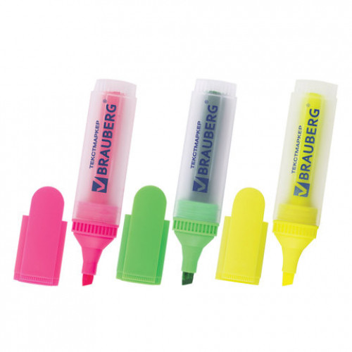 Набор текстовыделителей BRAUBERG 3 шт., АССОРТИ, FLUO, линия 1-5 мм, 150404