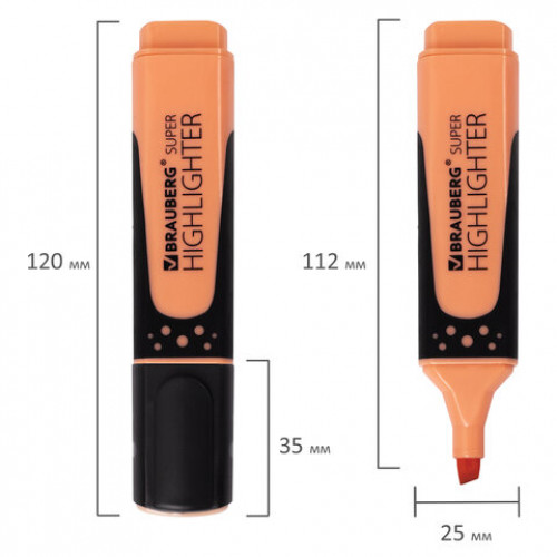 Текстовыделитель BRAUBERG SUPER PASTEL, ПЕРСИКОВЫЙ, прорезиненный корпус, линия 1-5 мм, 151750