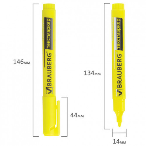 Текстовыделитель BRAUBERG Energy, ЖЕЛТЫЙ, линия 1-3 мм, 150482