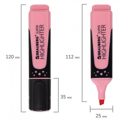 Текстовыделитель BRAUBERG SUPER PASTEL, ПАСТЕЛЬНЫЙ РОЗОВЫЙ, прорезиненный корпус, линия 1-5 мм, 151753