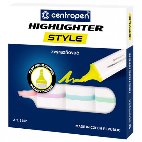 Текстовыделители CENTROPEN Style НАБОР 4 ПАСТЕЛЬНЫХ ЦВЕТА, линия 1-4,6 мм, 6252/4, 4 6252 0404