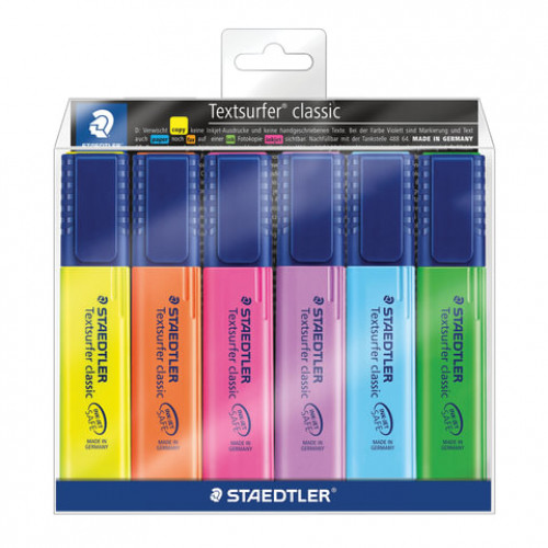 Набор текстовыделителей STAEDTLER (Германия) 6 шт., АССОРТИ, Textsurfer Classic, линия 1-5 мм, 364WP6, 364 WP6