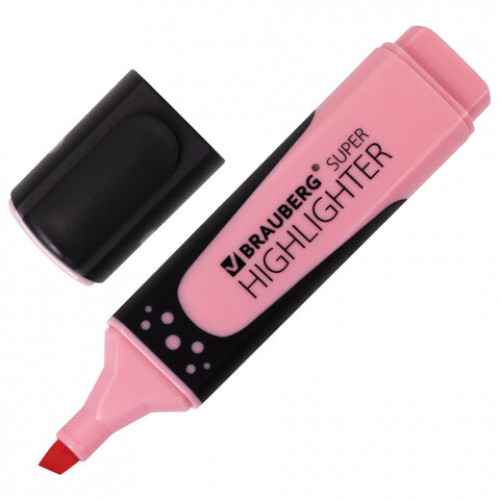 Текстовыделитель BRAUBERG SUPER PASTEL, ПАСТЕЛЬНЫЙ РОЗОВЫЙ, прорезиненный корпус, линия 1-5 мм, 151753