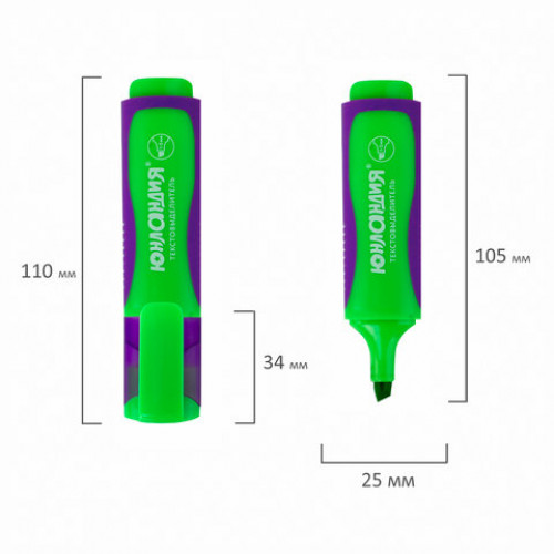 Текстовыделитель ЮНЛАНДИЯ ELASTIC, ЗЕЛЕНЫЙ, прорезиненный корпус, линия 1-5 мм, 151760