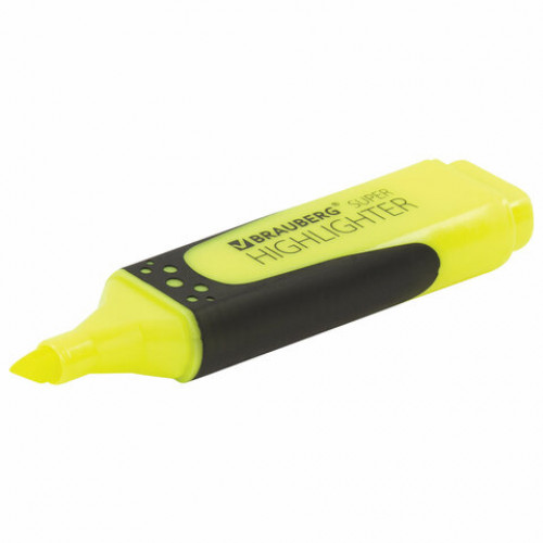 Текстовыделитель BRAUBERG SUPER, ЖЕЛТЫЙ, прорезиненный корпус, линия 1-5 мм, 151738