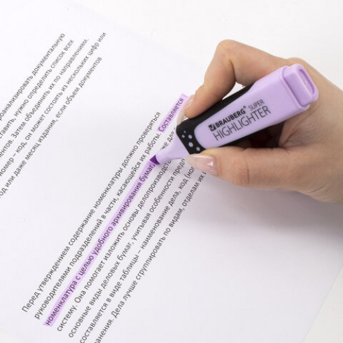 Текстовыделитель BRAUBERG SUPER PASTEL, ЛАВАНДОВЫЙ, прорезиненный корпус, линия 1-5 мм, 151751