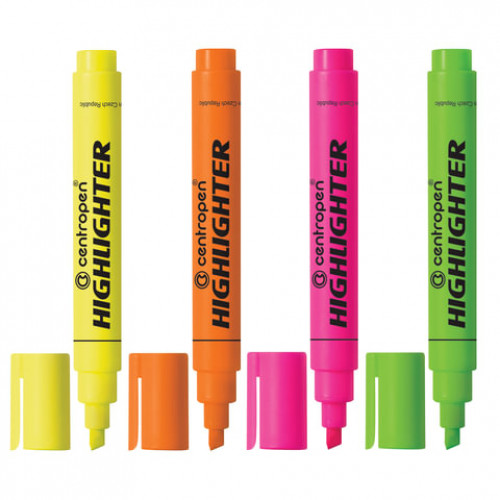 Текстовыделители CENTROPEN НАБОР 4 ЦВЕТА, с клипом, линия 1-4,6 мм, 4 8852 0403