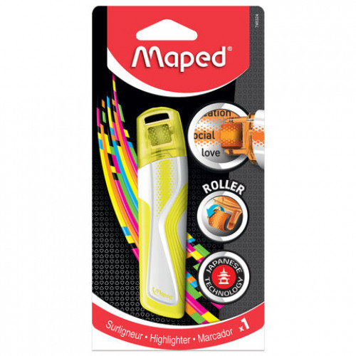 Текстовыделитель-роллер MAPED (Франция) Fluo Pep's, ЖЕЛТЫЙ, 5 мм, блистер, 746324
