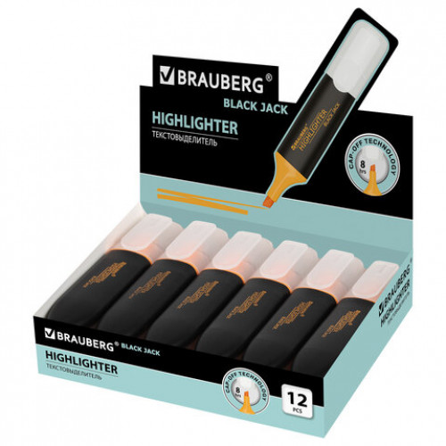 Текстовыделитель BRAUBERG BLACK JACK, ОРАНЖЕВЫЙ, линия 1-5 мм, 151897
