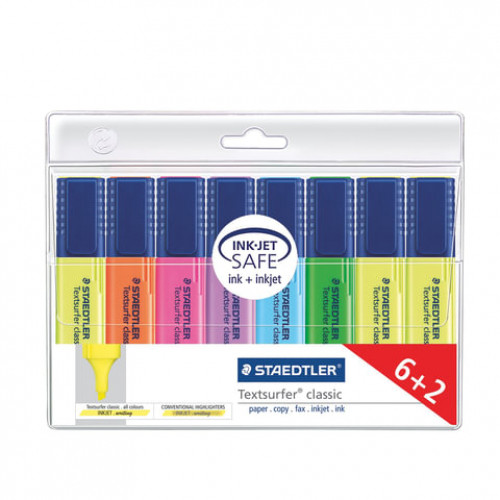 Набор текстовыделителей STAEDTLER 6 шт., 4 АССОРТИ + 2 ЖЕЛТЫХ, Textsurfer Classic, линия 1-5 мм, 364AWP8, 364 A WP8