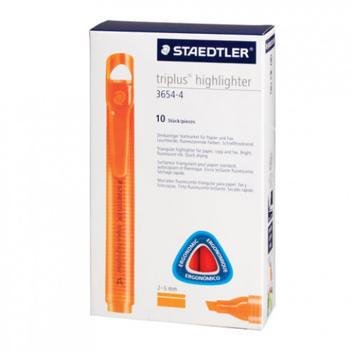 Текстовыделитель STAEDTLER (Германия) Triplus, НЕОН ОРАНЖЕВЫЙ, трехгранный, линия 2-5 мм, 3654-4
