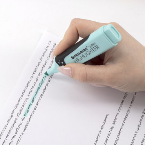 Текстовыделитель BRAUBERG SUPER PASTEL, БИРЮЗОВЫЙ, прорезиненный корпус, линия 1-5 мм, 151752
