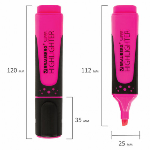 Текстовыделитель BRAUBERG SUPER, РОЗОВЫЙ, прорезиненный корпус, линия 1-5 мм, 151740