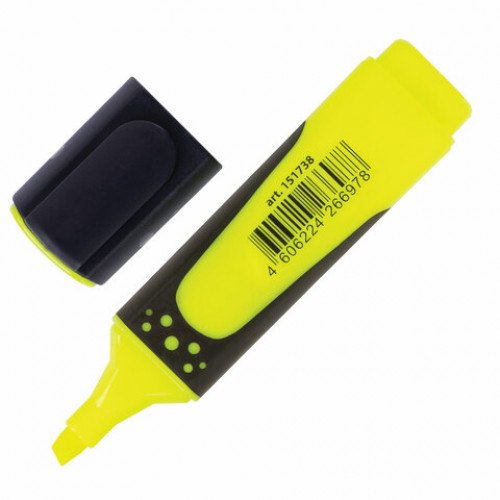 Текстовыделитель BRAUBERG SUPER, ЖЕЛТЫЙ, прорезиненный корпус, линия 1-5 мм, 151738