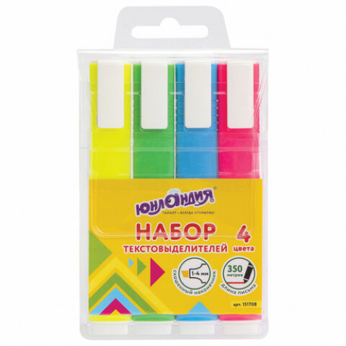 Набор текстовыделителей ЮНЛАНДИЯ 4 шт., АССОРТИ, COLORSTAR, линия 1-4 мм, 151708