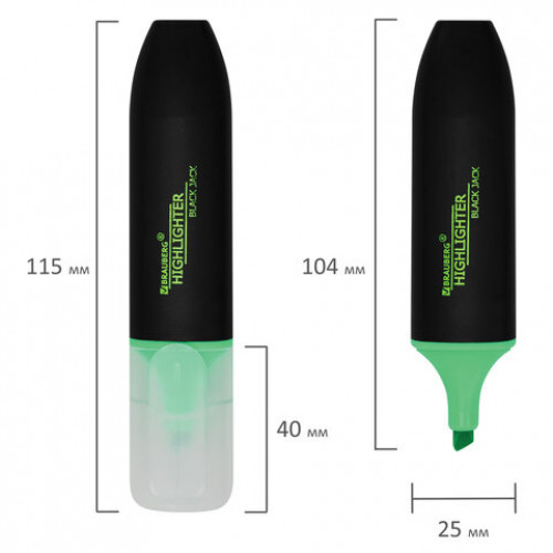 Текстовыделитель BRAUBERG BLACK JACK, ЗЕЛЕНЫЙ, линия 1-5 мм, 151895