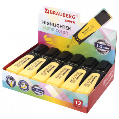 Текстовыделитель BRAUBERG SUPER PASTEL, ВАНИЛЬ, прорезиненный корпус, линия 1-5 мм, 151749