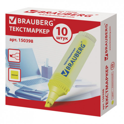 Текстовыделитель BRAUBERG FLUO, ЖЕЛТЫЙ, линия 1-5 мм, 150398