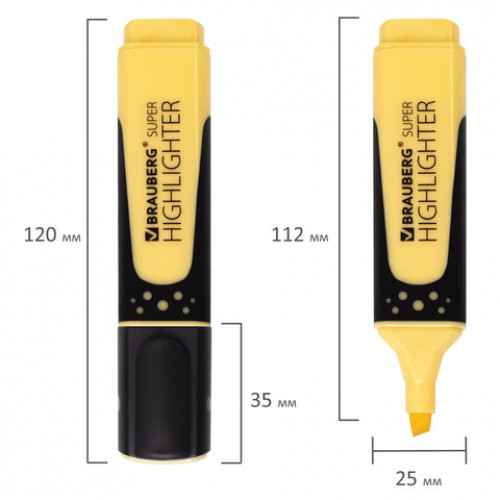 Текстовыделитель BRAUBERG SUPER PASTEL, ВАНИЛЬ, прорезиненный корпус, линия 1-5 мм, 151749