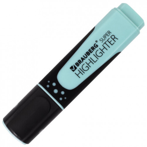 Текстовыделитель BRAUBERG SUPER PASTEL, БИРЮЗОВЫЙ, прорезиненный корпус, линия 1-5 мм, 151752