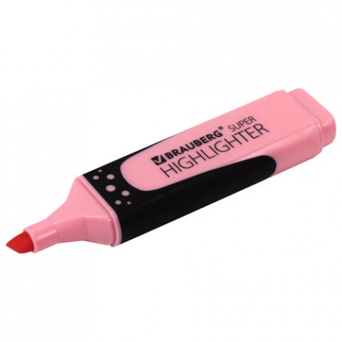 Текстовыделитель BRAUBERG SUPER PASTEL, ПАСТЕЛЬНЫЙ РОЗОВЫЙ, прорезиненный корпус, линия 1-5 мм, 151753